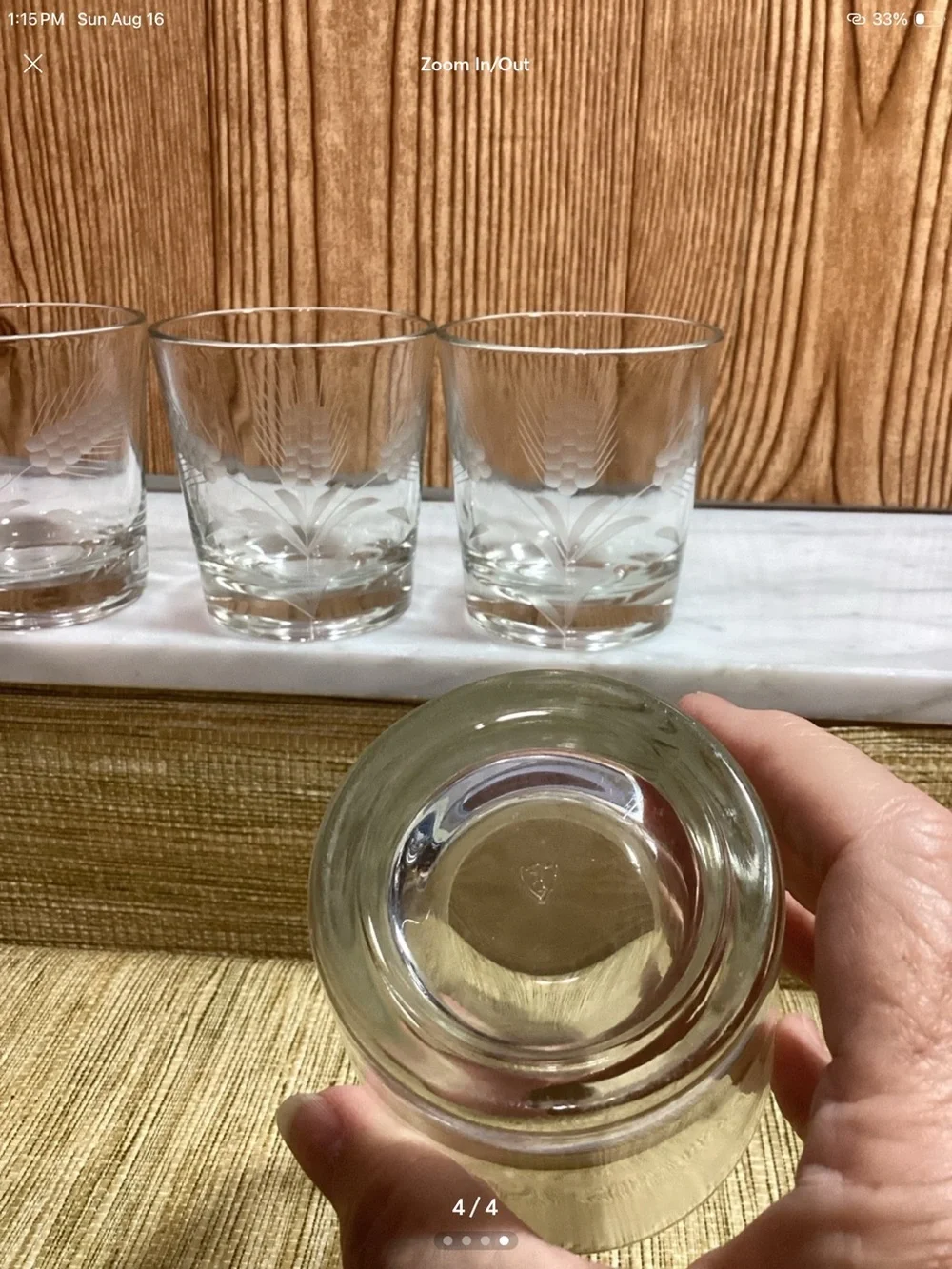 Vintage Clear Etched Lowball Glasses Set - 4 Pack